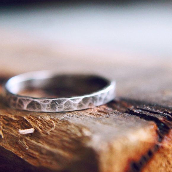 Sterling Silver Hammered Narrow Band, Hammered Stacking Ring, Metalwork Jewelr - Picture 6 of 6